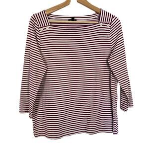 Talbots magenta white striped square neckline long sleeved shirt womens M cotton